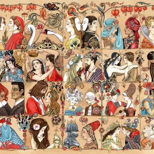 Romantic couples in vintage style illustration by Sveta Dorosheva