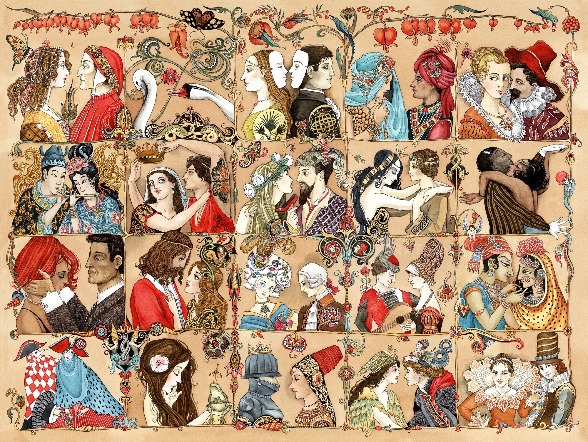 Romantic couples in vintage style illustration by Sveta Dorosheva
