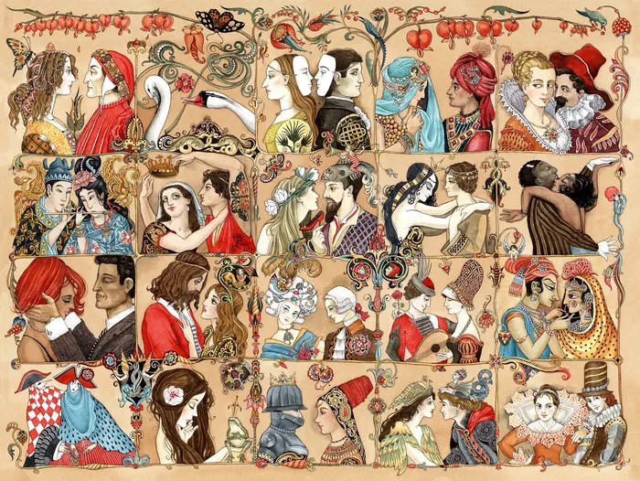Romantic couples in vintage style illustration by Sveta Dorosheva