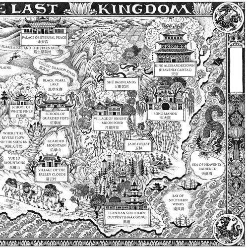 Detailed black and white fantasy map of Last Kingdom by Sveta Dorosheva