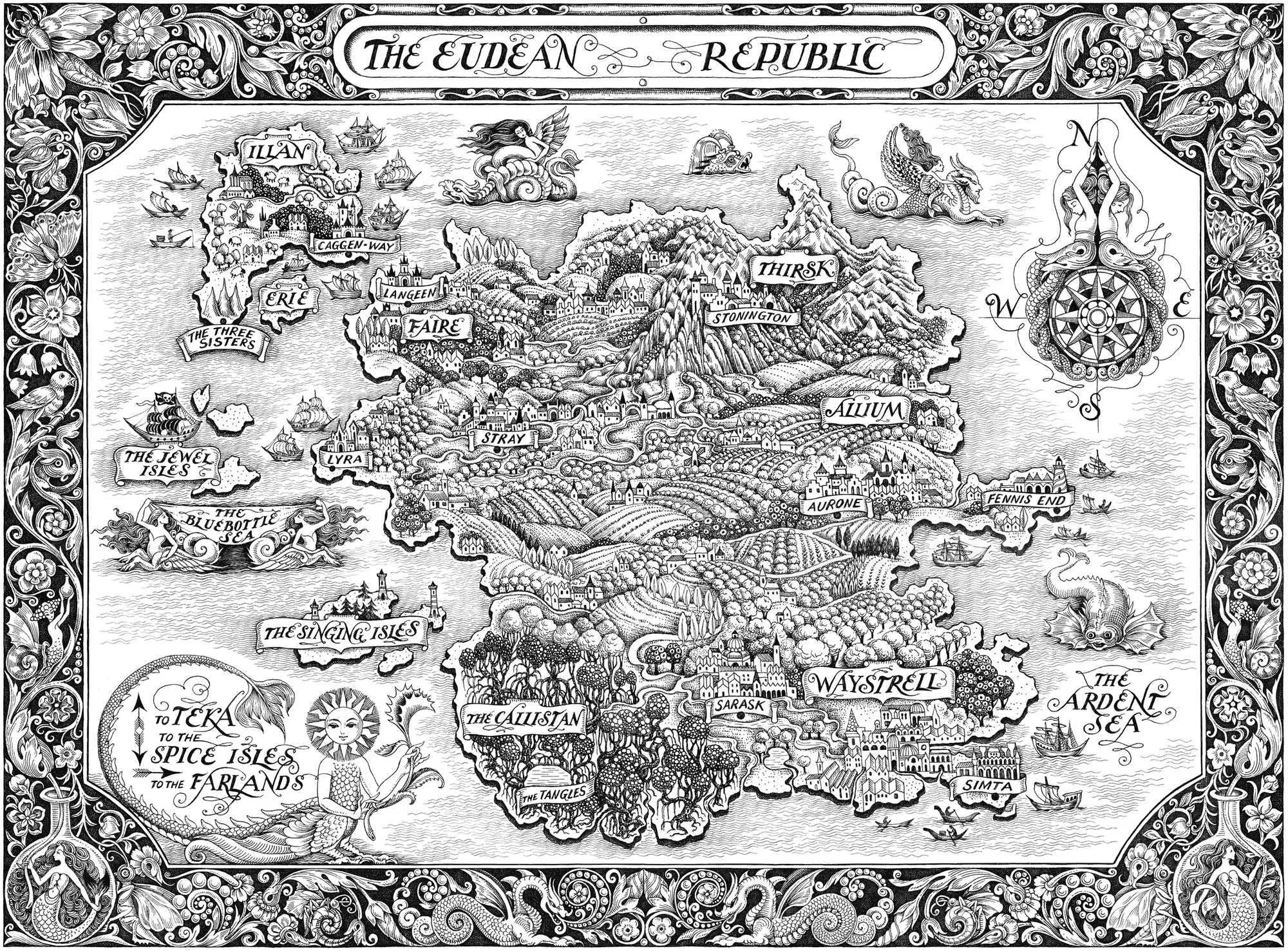 Mapa ilustrado detallado de la República Eudea por Sveta Dorosheva