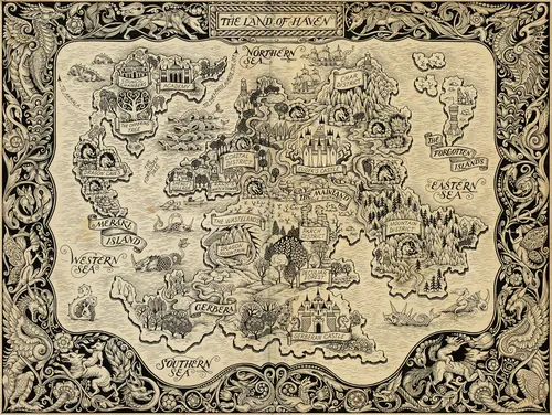 Detailed fantasy map of The Land of Hacy by Sveta Dorosheva