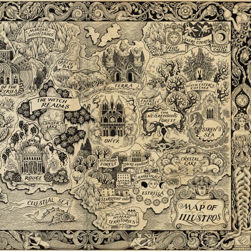Detailed fantasy map titled Map of Illustrations by Sveta Dorosheva