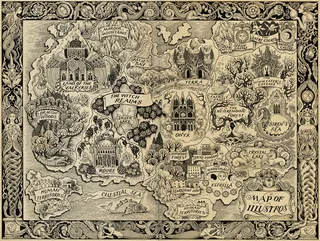 Detailed fantasy map titled Map of Illustrations by Sveta Dorosheva