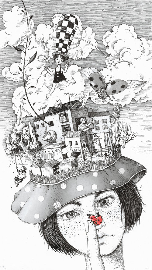 Architecture houses on hat illustration