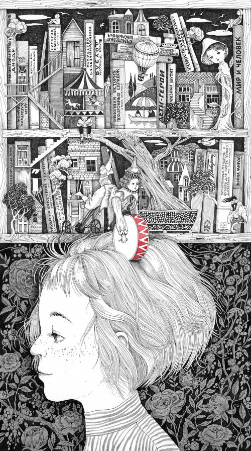 Illustration en noir et blanc d&#39;une fille