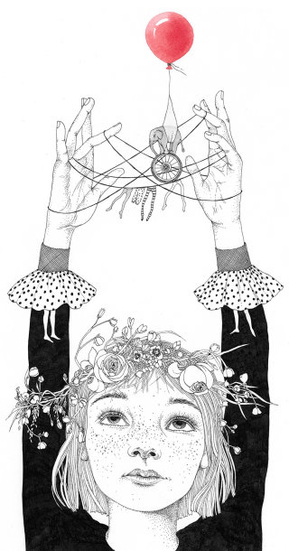 Uma ilustração de uma garota fazendo mágica