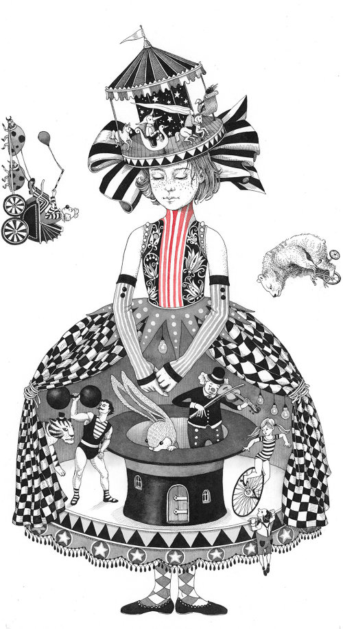 An illustration of a circus girl