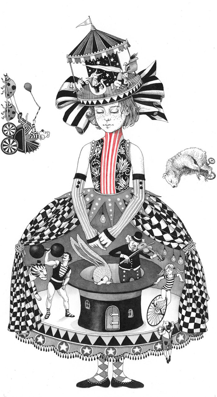 Uma ilustração de uma garota de circo