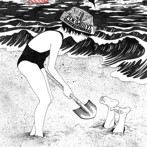 Girl playing at beach illustration