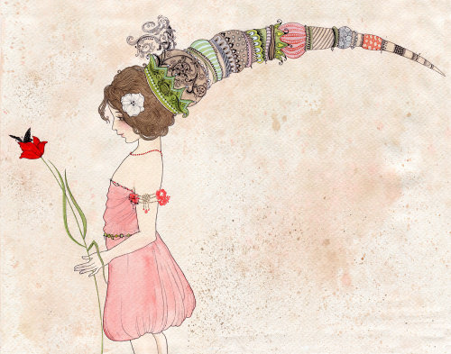 Une illustration d&#39;une fille avec une fleur