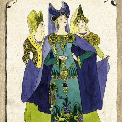 Medieval style costumes with detailed patterns by Sveta Dorosheva