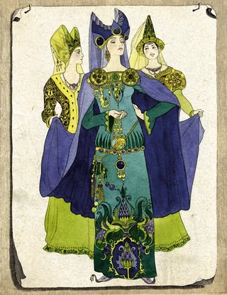 Medieval style costumes with detailed patterns by Sveta Dorosheva