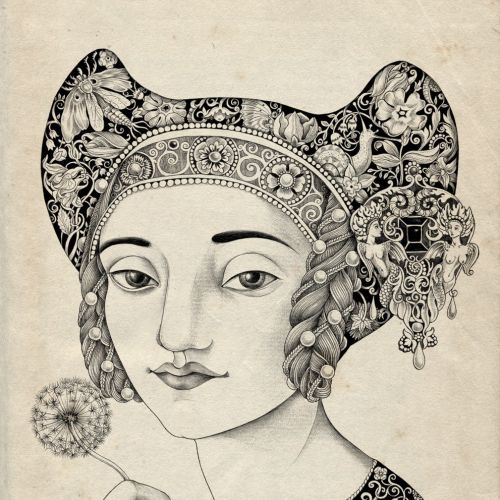 An illustration of woman with ornaments
