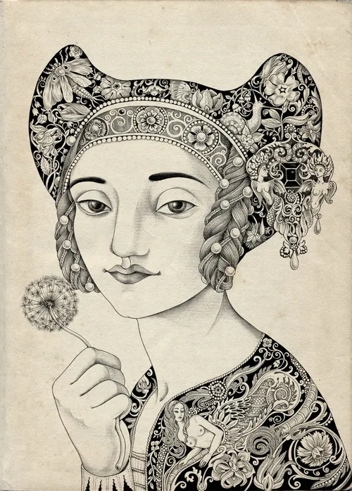 An illustration of woman with ornaments