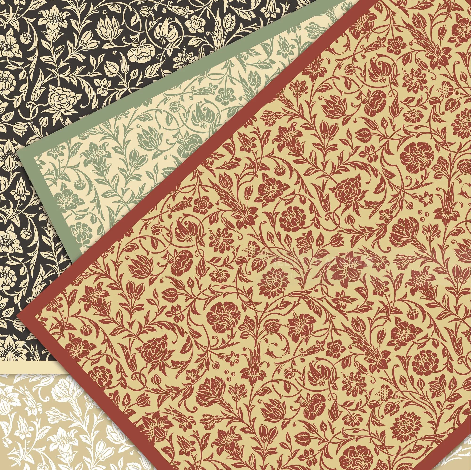 Floral ornament patterns in red, green, beige, and black by Svetlana Molodchenko