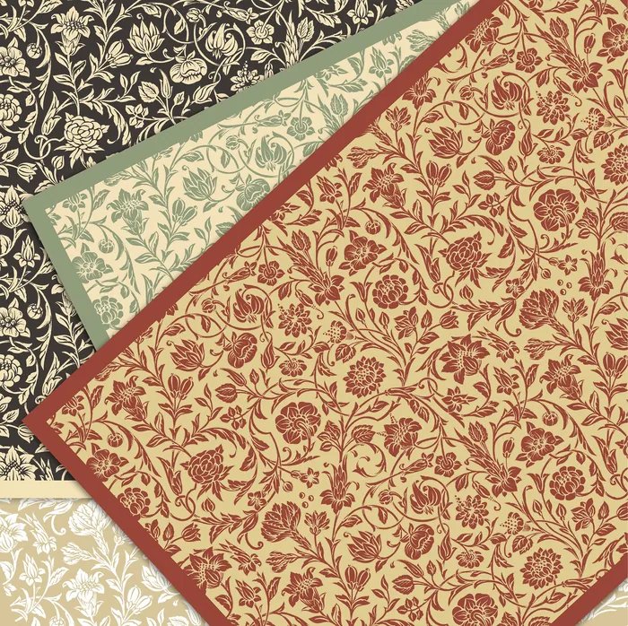 Floral ornament patterns in red, green, beige, and black by Svetlana Molodchenko