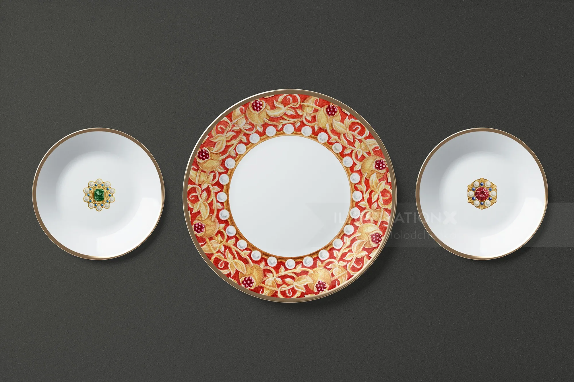 Three porcelain plates with intricate floral designs by Svetlana Molodchenko