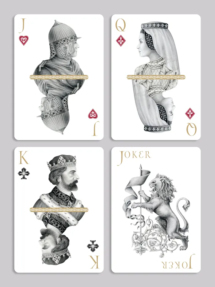 Detailed playing cards featuring king, queen, and joker illustrations by Svetlana Molodchenko