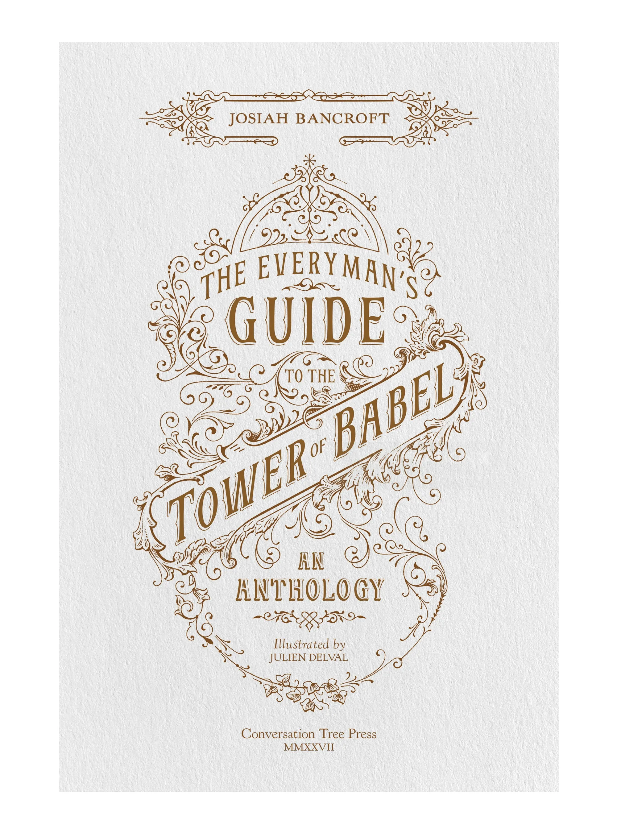 Ornate vintage book cover titled The Everyman's Guide to the Tower of Babel