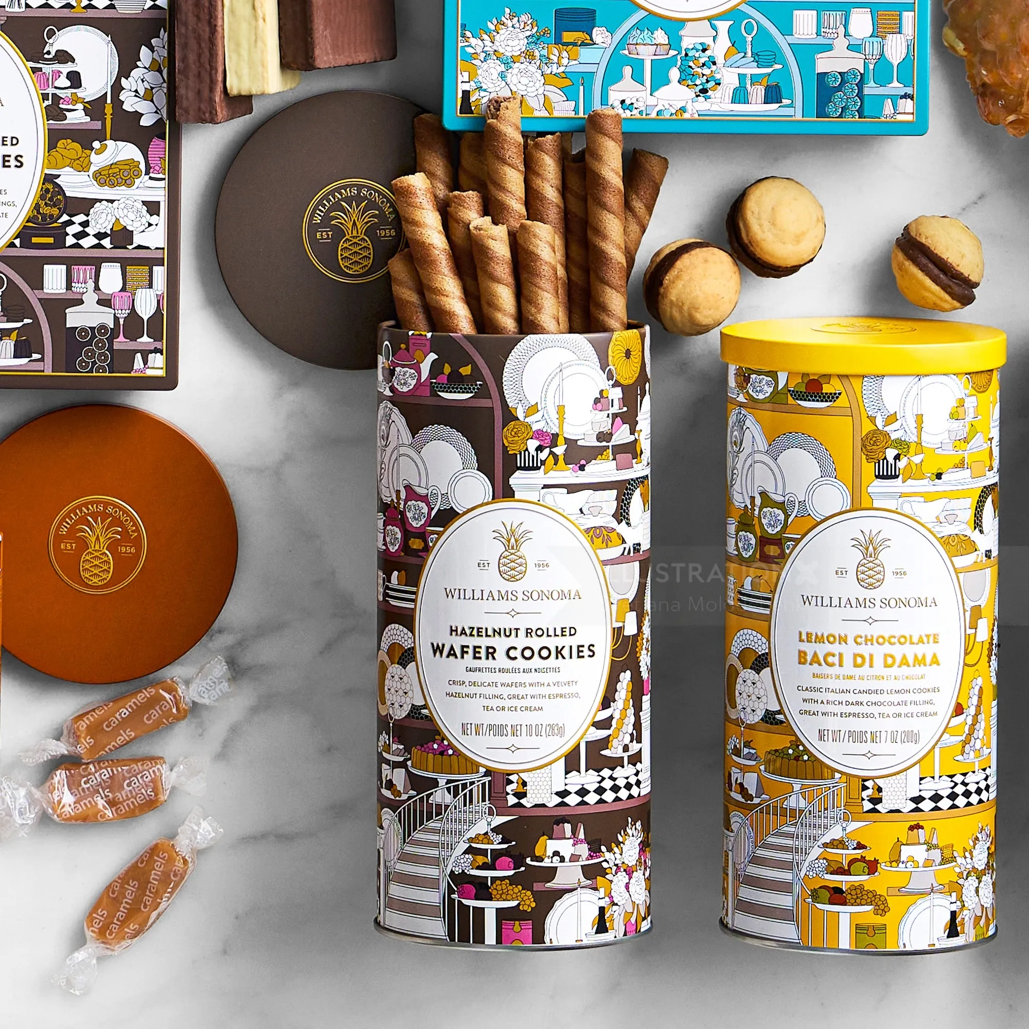 Colorful cookie packaging designs by Svetlana Molodchenko for Williams Sonoma