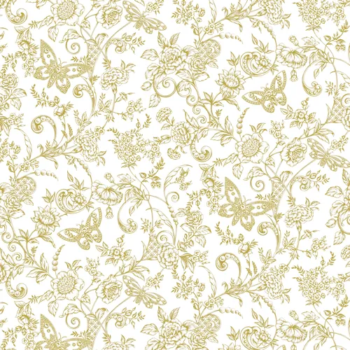 Gold butterfly and floral pattern on white background by Svetlana Molodchenko