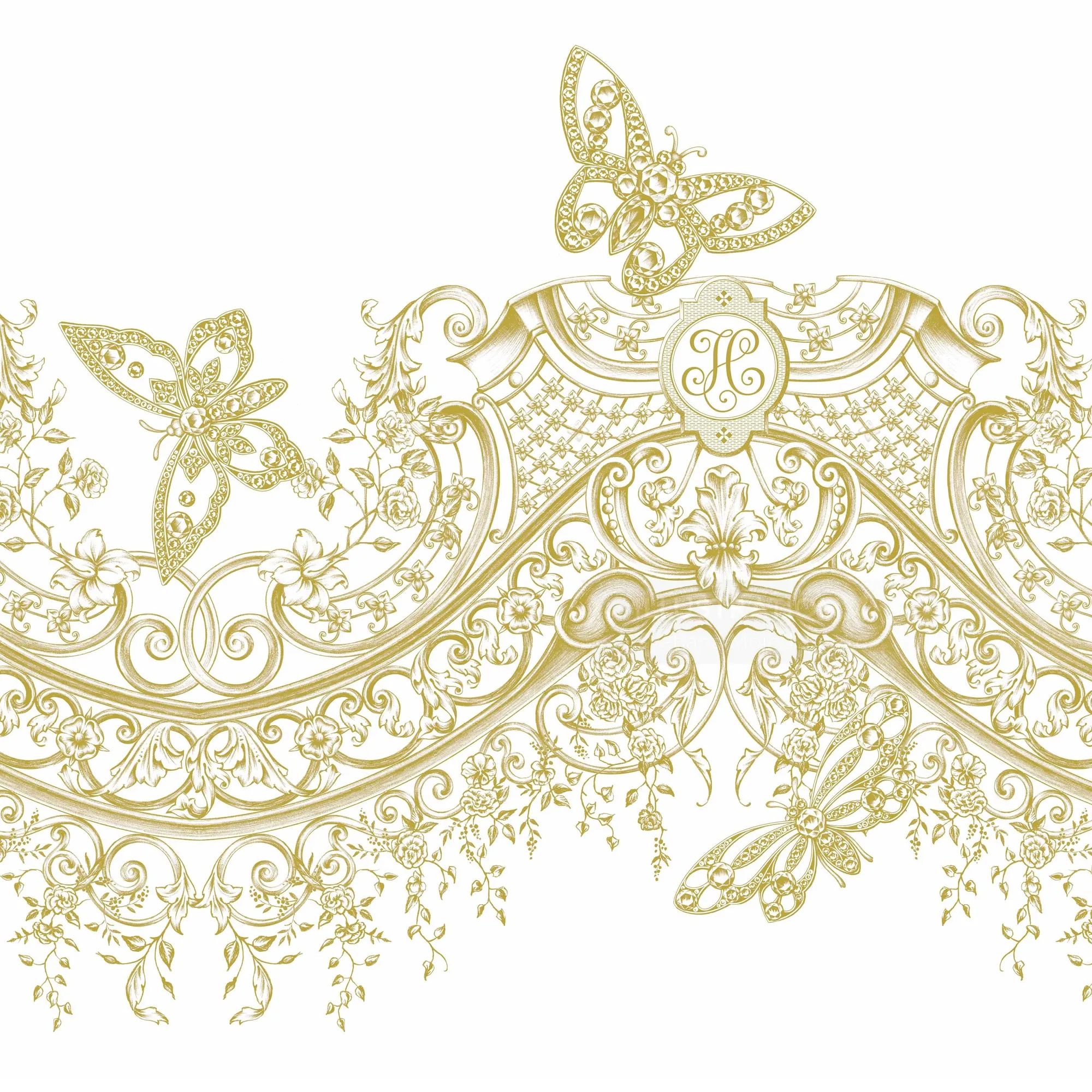 Intricate golden butterfly and floral decorative artwork by Svetlana Molodchenko