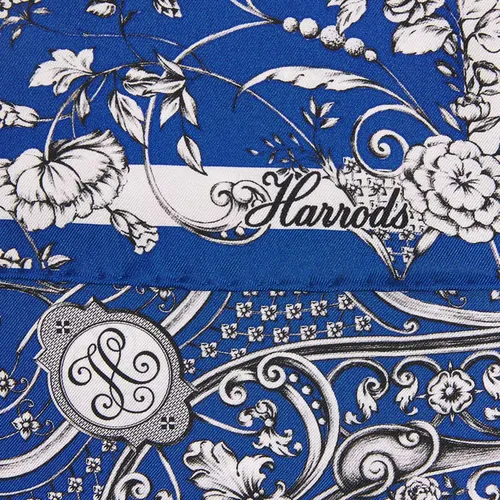 Blue and white Harrods fabric detailed with floral pattern by Svetlana Molodchenko
