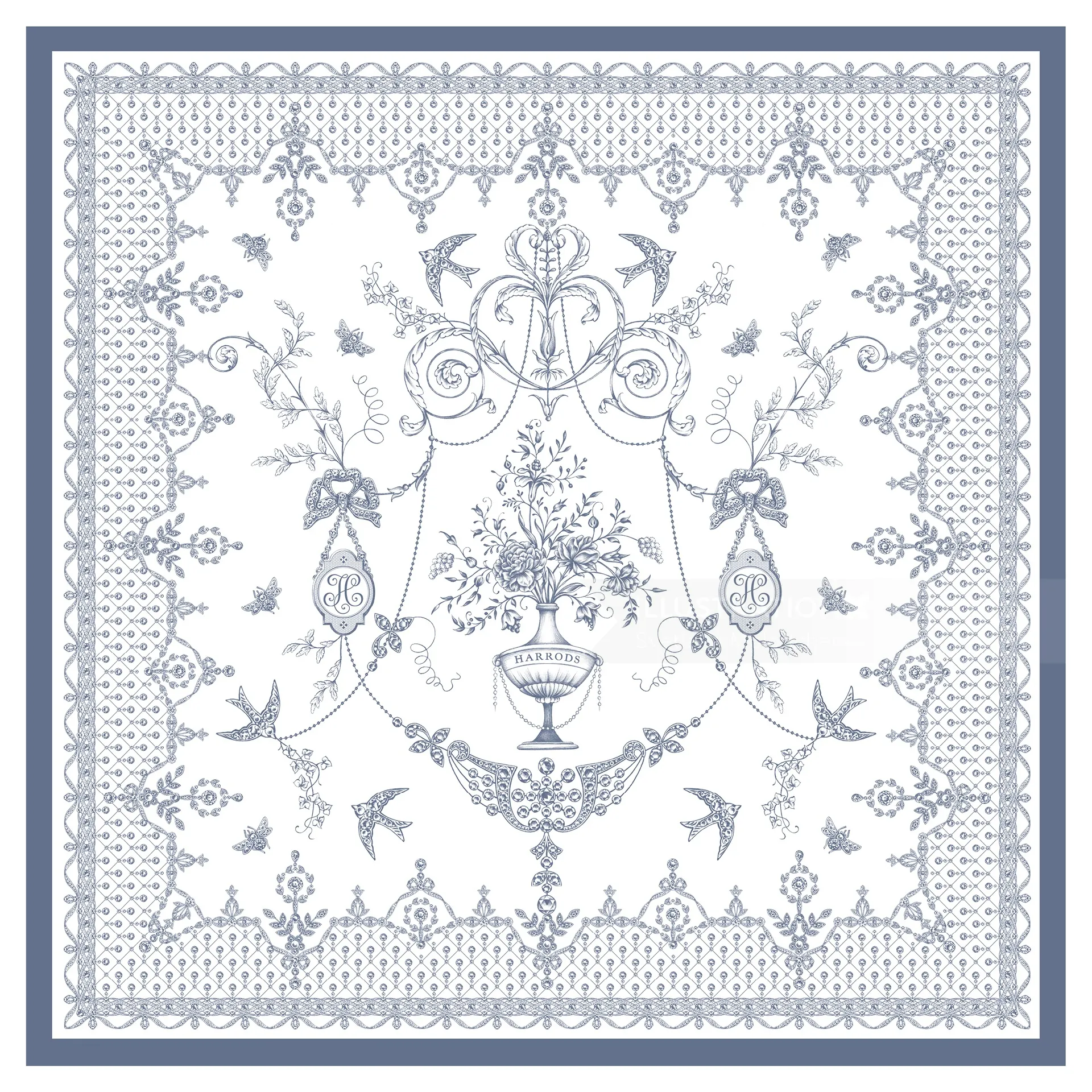 Ornate floral pattern with birds and intricate border by Svetlana Molodchenko