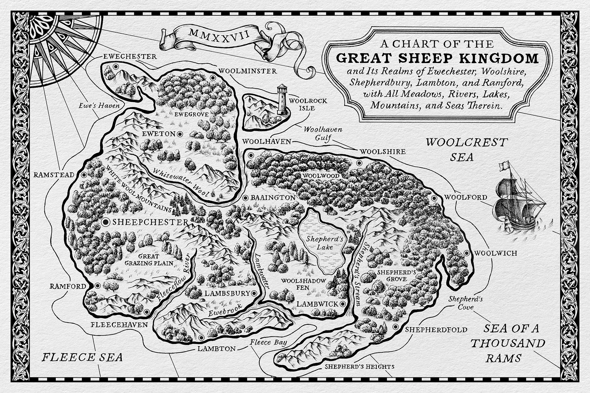 Fantasy map of the Great Sheep Kingdom by Svetlana Molodchenko