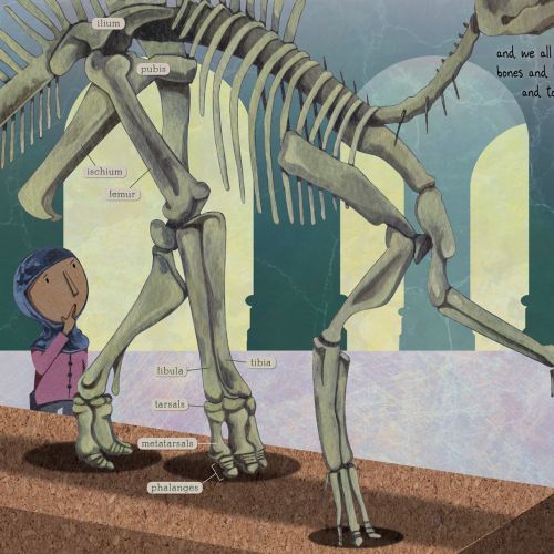 Children comparing Dinosaur and Human bone structure