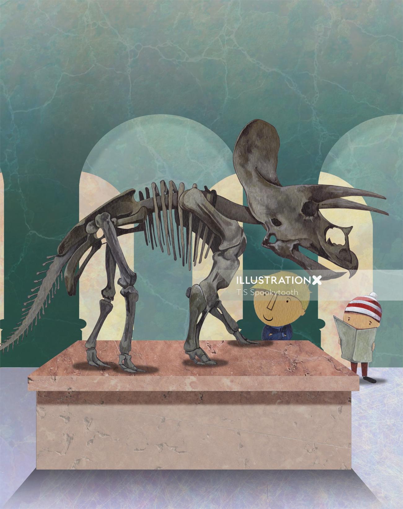動物の恐竜の化石の絵