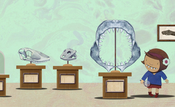 Musée des crânes de dinosaures conçu comme un dessin animé
