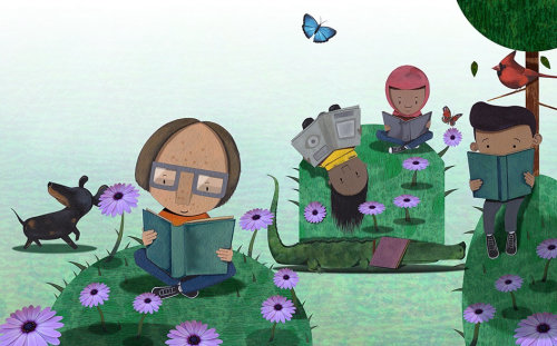 Children's reading books illustration