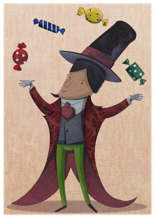 Illustration of Willy Wonka for children's book