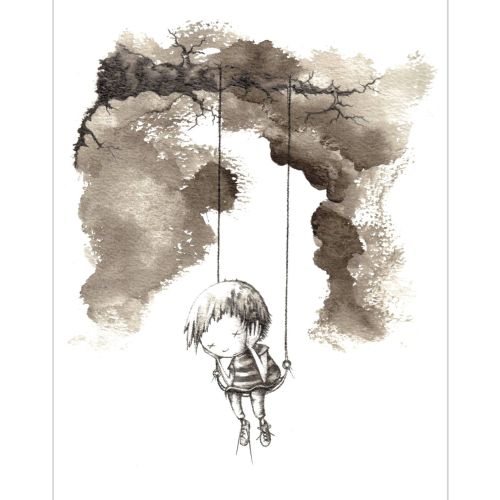 Little girl swinging illustration