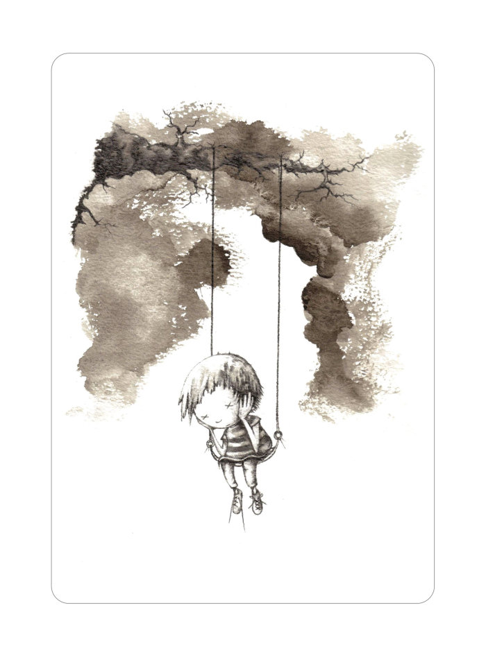 Little girl swinging illustration