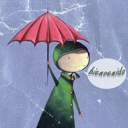 Cartoon woman holding Umbrella