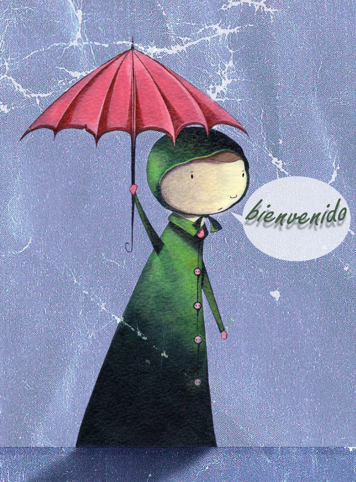 卡通女人拿着伞