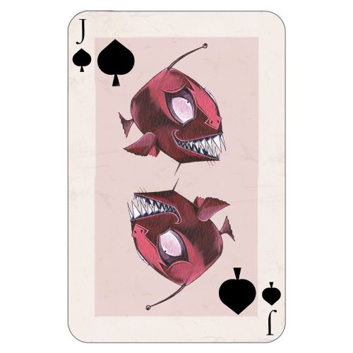 Scary fish illustration on playing card