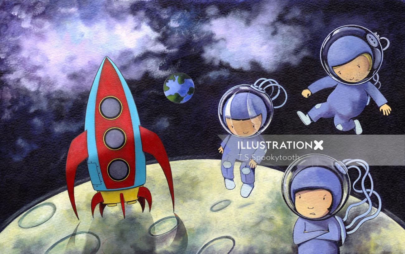 Let’s Build A Rocket Illustration For Children’s Book