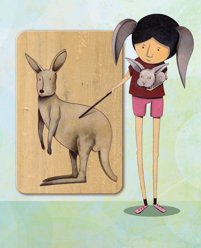 Fille avec peinture acrylique kangourou