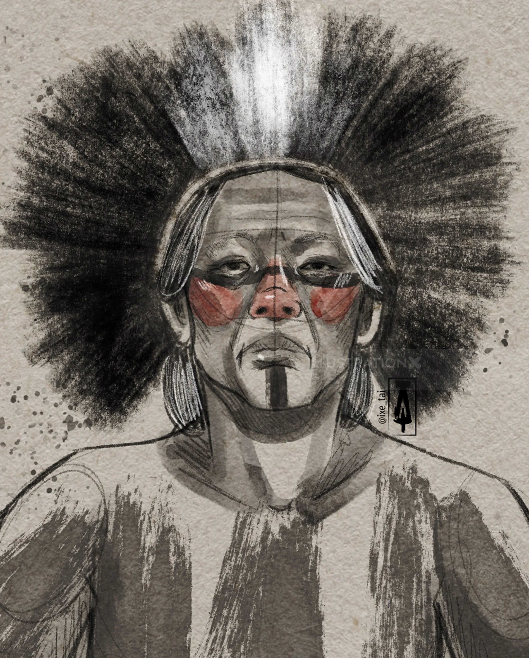 Portrait of Indigenous man with traditional face paint by Tai