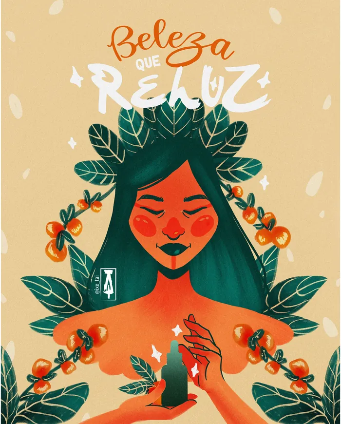 Illustration of a woman holding a candle among green leaves by Tai