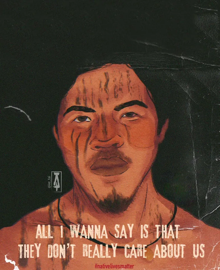 Digital portrait of Paulino Guajajara by artist Tai