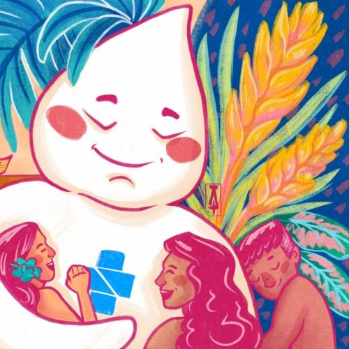 Zé Gotinha character with children and colorful tropical plants by Tai