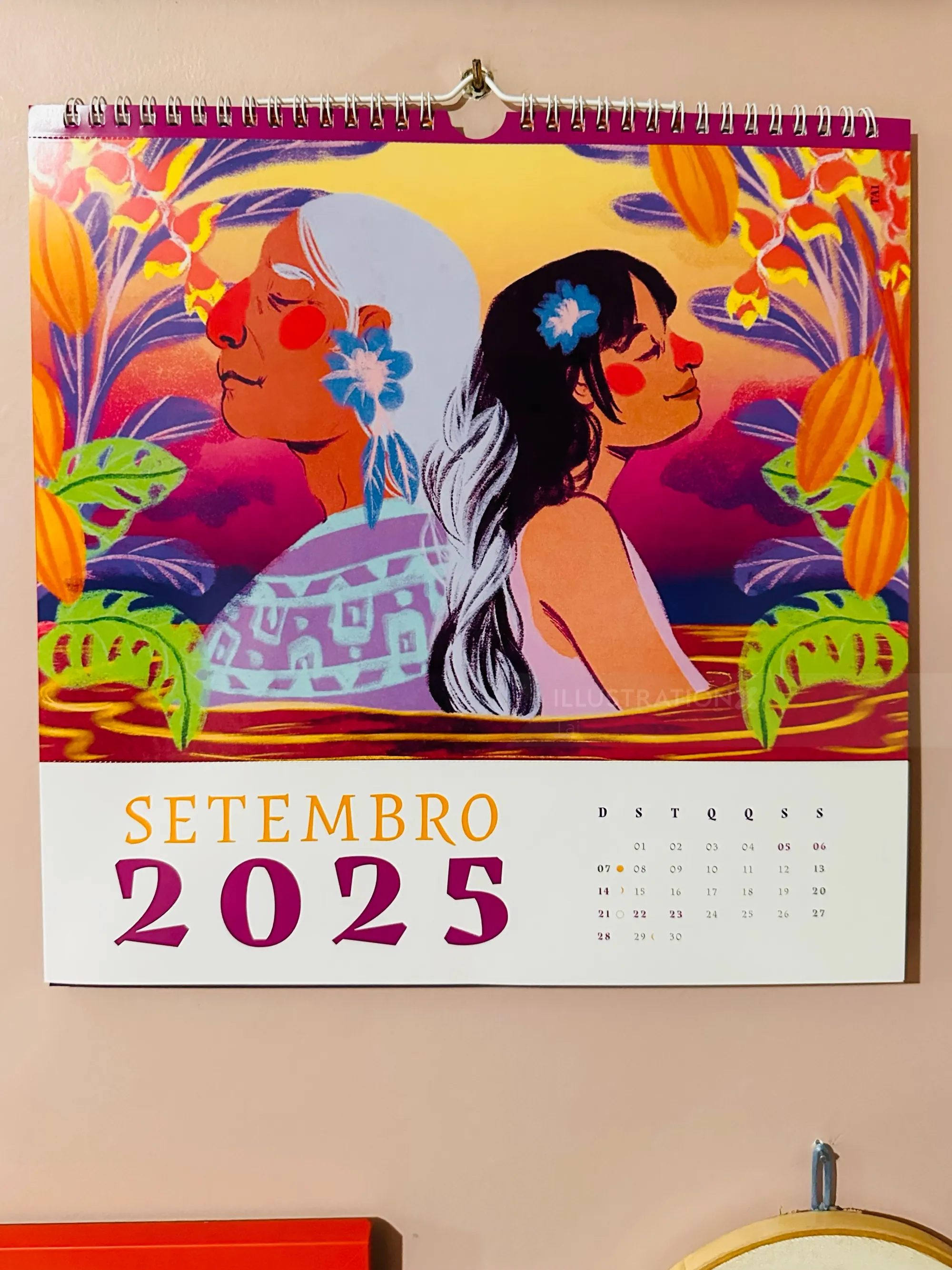 Colorful September 2025 calendar with artistic illustration of two women