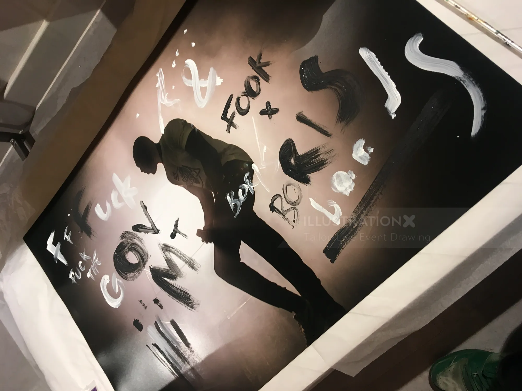 Silhouette of Stormzy with bold hand lettering on art print by Andrew Cotterill