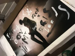 Silhouette of Stormzy with bold hand lettering on art print by Andrew Cotterill