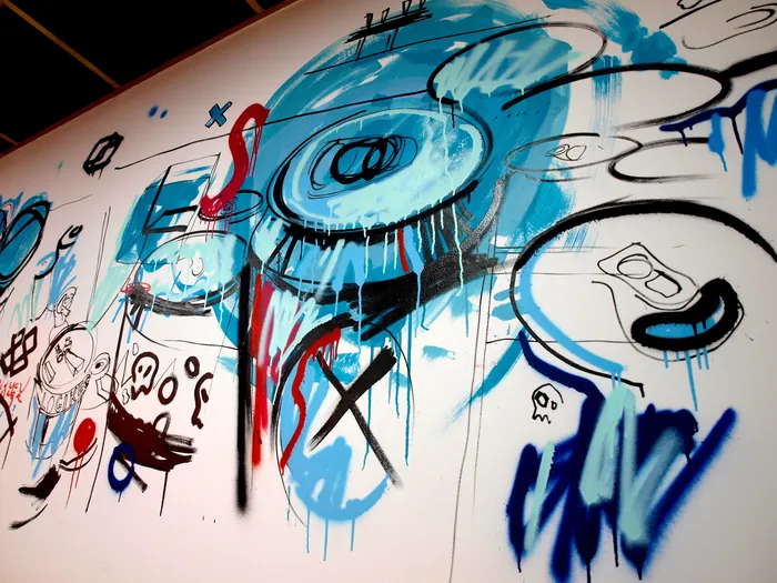 Mural artwork featuring abstract craft ale pub elements by Tallon Live Event Drawing